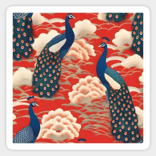 Japanese Kimono Pattern with Peacock Birds Sticker